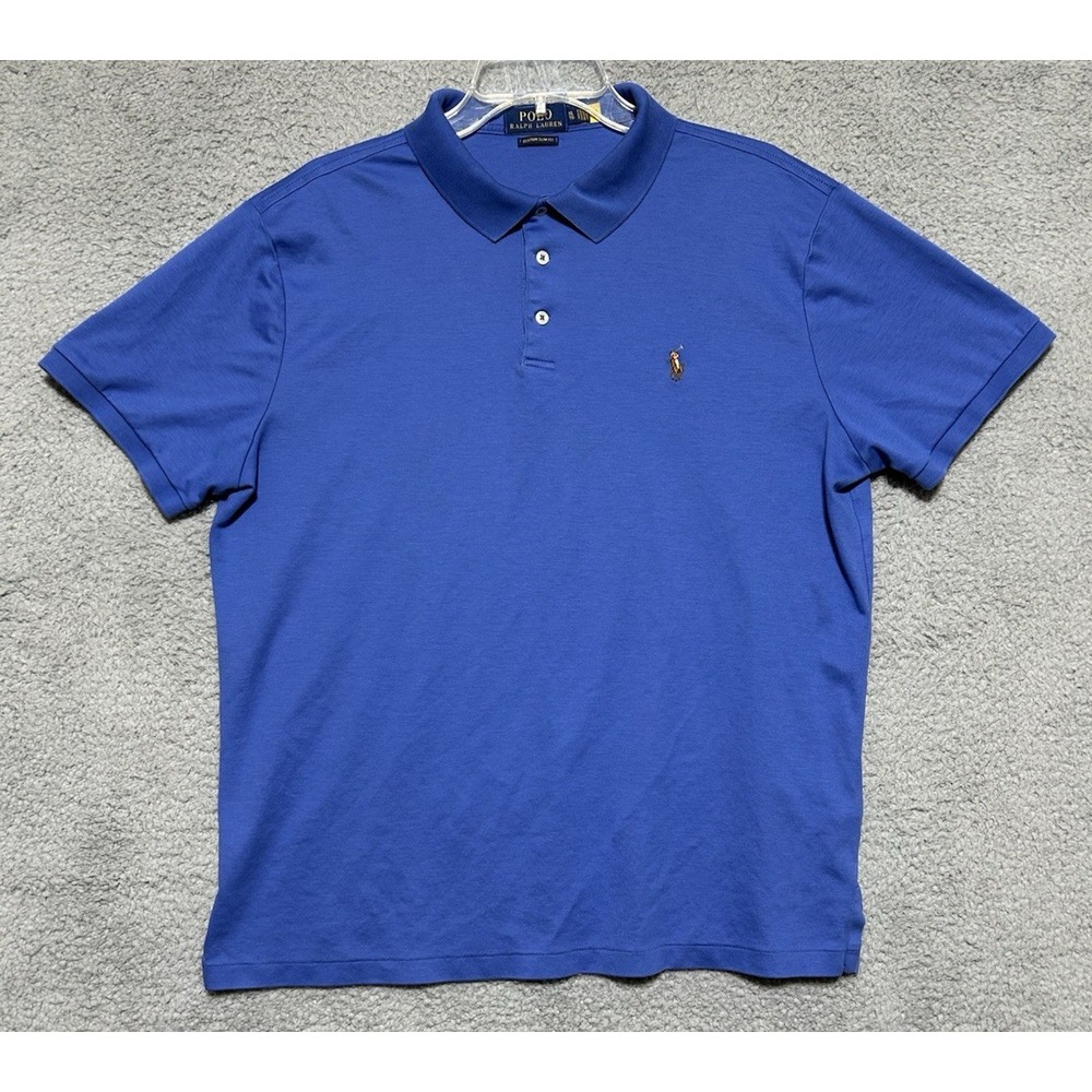 Polo Ralph Lauren Polo‎ Shirt Mens XL Blue Classic Fit Flesh Pony Casual Modern